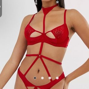 Coco De Mer x Playboy collab red leopard lingerie set bra & Playsuit small